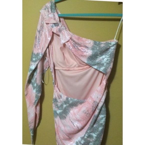 NICOLE BAKTI Pink One-Shoulder Open-Back Sequin Dress Sz. S - Picture 9 of 10